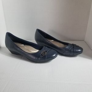 MARBELLA BLUE SLIP-ONS SIZE 7.5 M WITH SMALL WEDGE